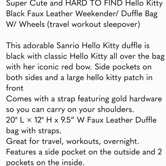 Hello Kitty By Sanrio Face/Bow Logo Rolling Travel Duffel Bag - Picture 11 of 12